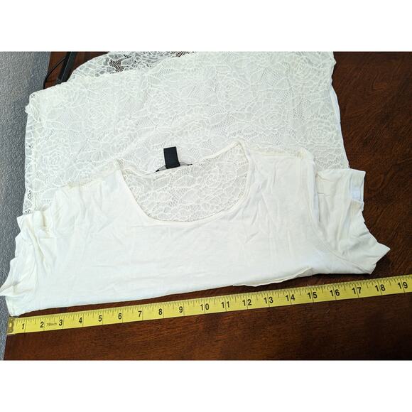 Forever 21 Lace Back Blouse S Cream Crew‎ Neck Short Sleeve Romantic Staple Work - Picture 5 of 7